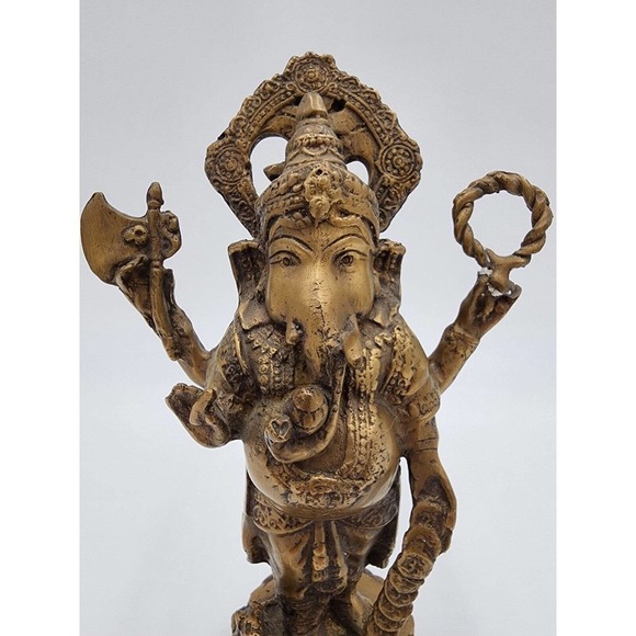 Lord Ganesha Brass 9" Exotic Art Statue Hindu Collectible Religion Symbolism - Picture 3 of 11